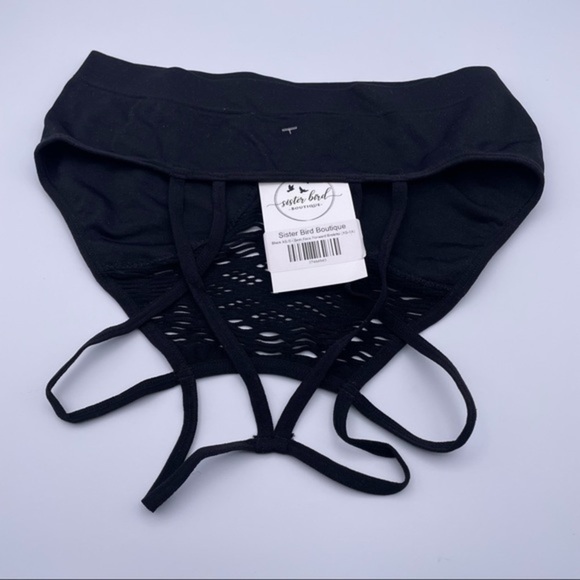 Boutique Bralette Crochet xs / small Black Cami Bra High Neckline Pattern NWT - Picture 4 of 4